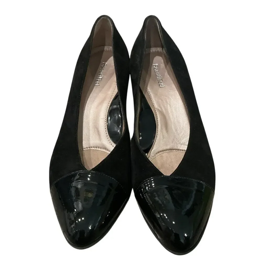 Beautifeel Leather Kitten Heel Pumps Cap Toe Black Office Career Comfort 9 39.5